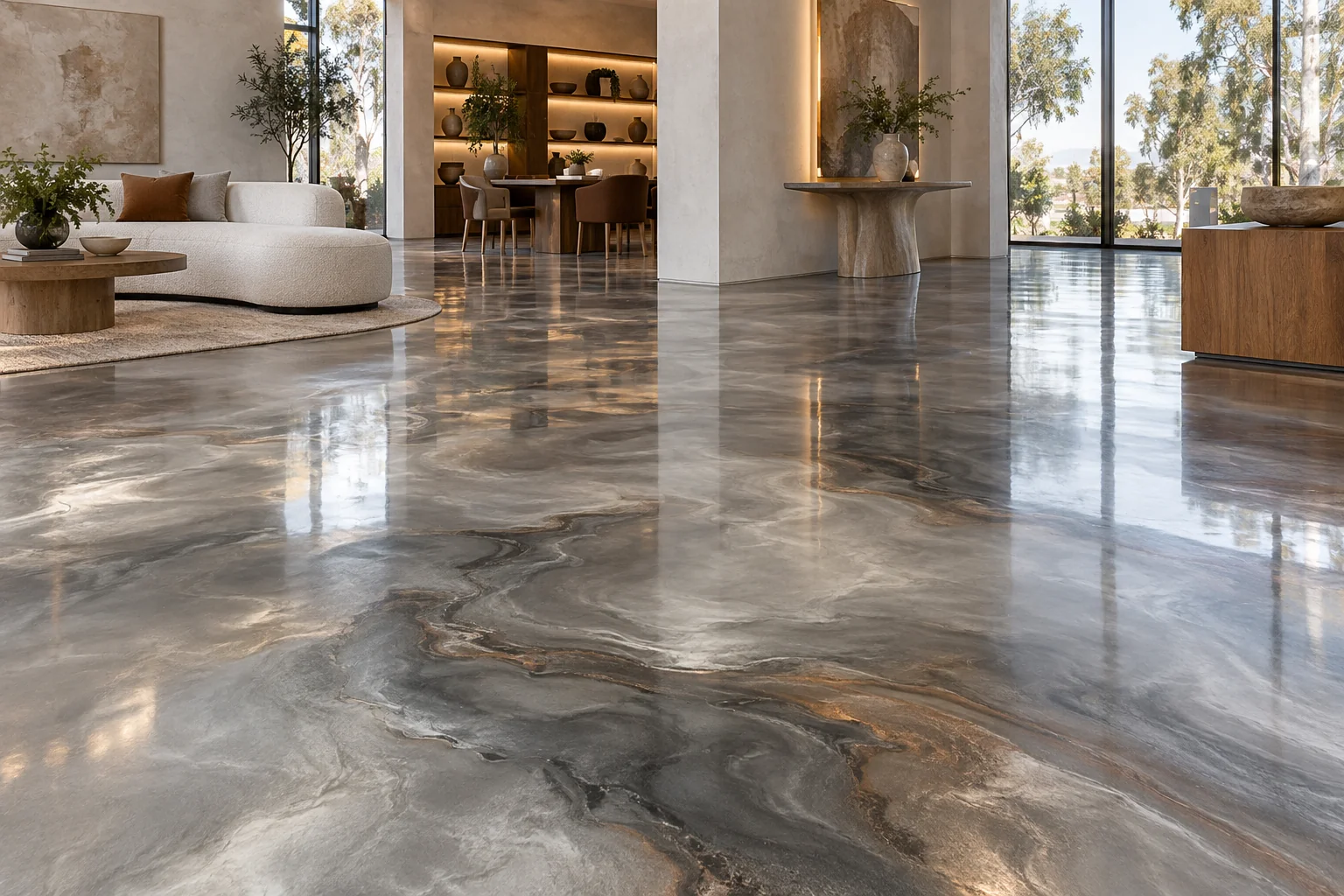 Illustrative metallic epoxy floors application