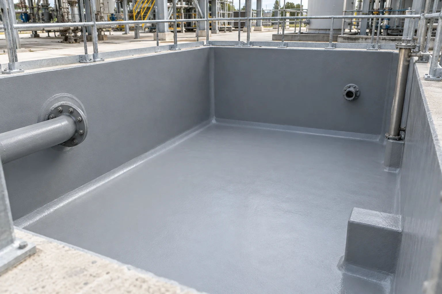 Glass-flake barrier lining for industrial containment — AI illustration